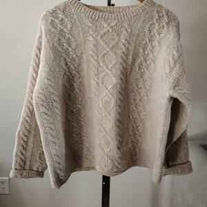 Vintage J.Crew  Sweater Mens Cream Wool Cable Knit Fisherman Xtra Large Tall 90s